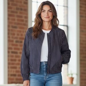 Banana Republic Bomber Jacket Navy/White/Red Striped Size M